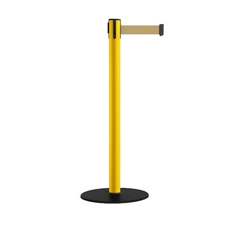 Montour Line Stanchion Belt Barrier Yellow Post Low Base 13ft. Light Brown Belt S400-YW-LBN-130